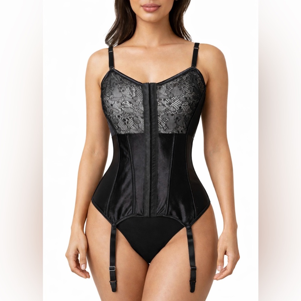 Acelandy corset top black lace strappy adjustable sexy goth grunge sexy‎ party